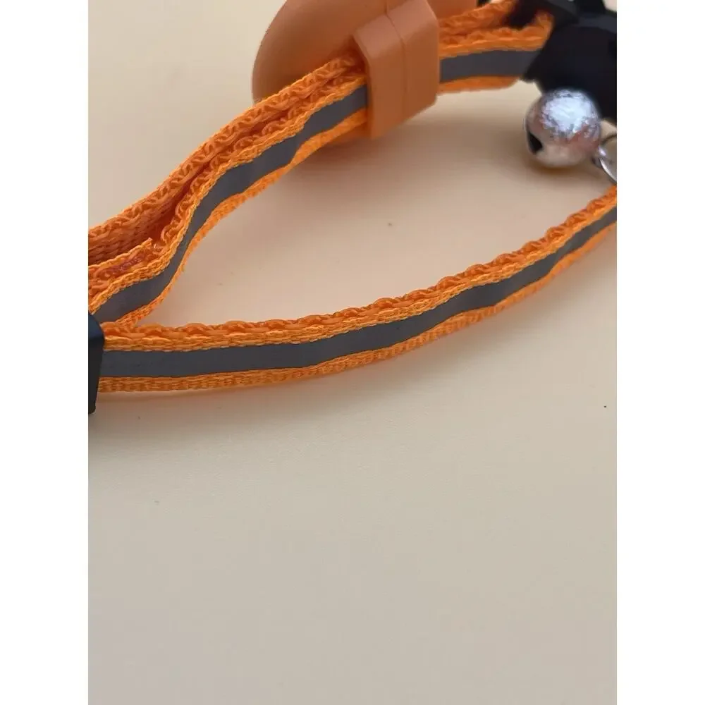 Orange Cat Collars - Two Whimsy Paws and Safety Stripe W AirTag Holder
